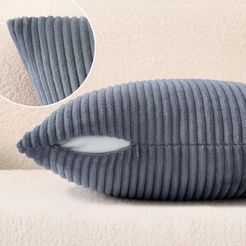 Mecatny Corduroy Decorative Throw Pillow Covers 24x24 Set of 2 Blue Grey - Image 5