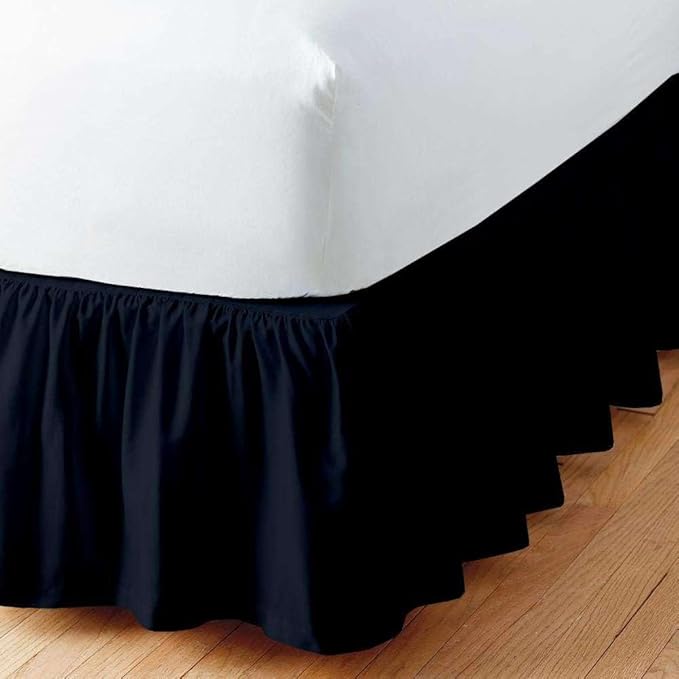 Navy Blue Solid Ruffled Bed Skirt Full XL-18 Inch Drop Split Corner, Microfiber Bedskirt with Platform Three Sided Coverage