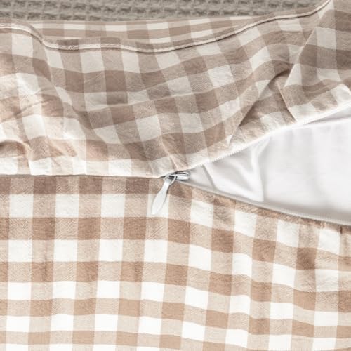 JoraLion Ruffled Throw Pillow Cover 18x18 Gingham Khaki - Image 5