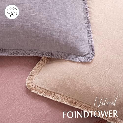 Foindtower Decorative Linen Fringe Throw Pillow Covers 22×22 Light Purple - Image 4