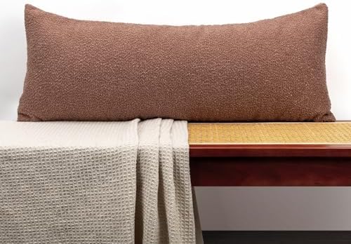 JoraLion 14x36 inch Boucle Lumbar Pillow Cover, Coral Woven Texture Neutral by JoraLion