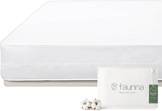 FAUNNA 100% Cotton Mattress Encasement, Bed Bug and Dust Mite Proof Mattress Protector Hypoallergenic & Antibacterial Protection, Noiseless Zippered Six-Sided Mattress Cover (Full 16" Deep)
