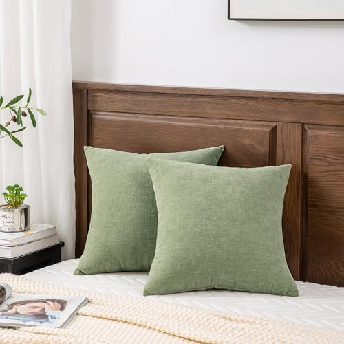 GAWAMAY Decorative Square Sage Green Throw Pillow Covers 18"x18" Inch Set of 2 - Image 4