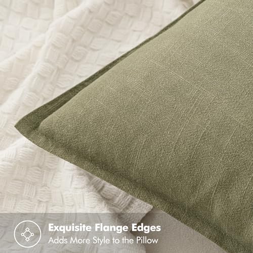 MIULEE Decorative Linen Lumbar Pillow Covers 12x20 Inch Light Olive Green - Image 2