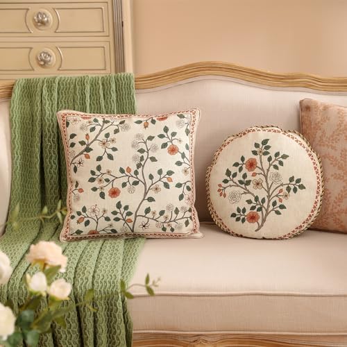 ISAENNE Designer Linen Throw Pillow Cover, Diameter 16"-Flora B - Image 7