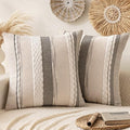 ANRODUO Boho Decorative Throw Pillow Covers White Stripe 18x18 Pack of 2 by ANRODUO