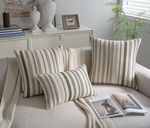 Cethom Green Boho Throw Pillow Covers 12x20 Inch Set of 2, Stripe Textured - Image 5