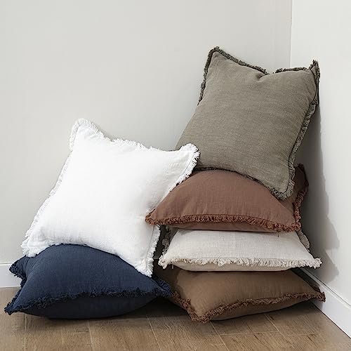 Foindtower Decorative Linen Fringe Throw Pillow Covers 16×16 Inch - Image 6