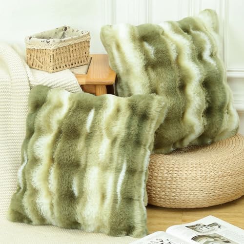 MADIZZ Pack of 2 Thick Plush Faux Wool Throw Pillow Covers Soft Boho Throw - Image 2