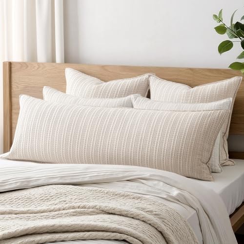 Decorative Waffle Weave Body Pillowcase 20x54 Cream No Insert - Image 2