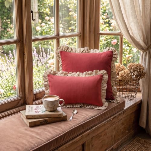 patdrea Vintage Red Linen Throw Pillow Covers - Image 4