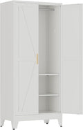 71" Tall Metal Armoire Wardrobe Closet with Removable Hanging Rod and Adjustable Shelves,White Armoire Wardrobe Cabinet for Bedroom Garage Laundry Room Office