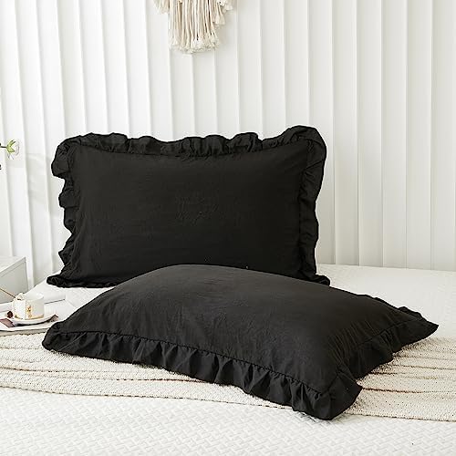 Merryword Black Pillow Shams Standard Pillowcases 20x26inch Black Ruffle Cute by Merryword