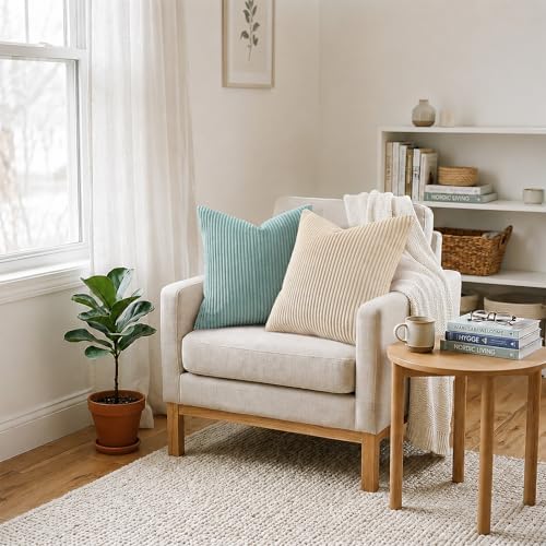 Mecatny Corduroy Decorative Throw Pillow Covers 24x24 Set of 2 Aqua - Image 5