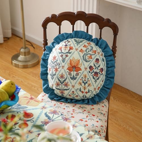 ISAENNE Linen Round Throw Pillow Cover, Diameter 16"-Floralsea A - Image 2
