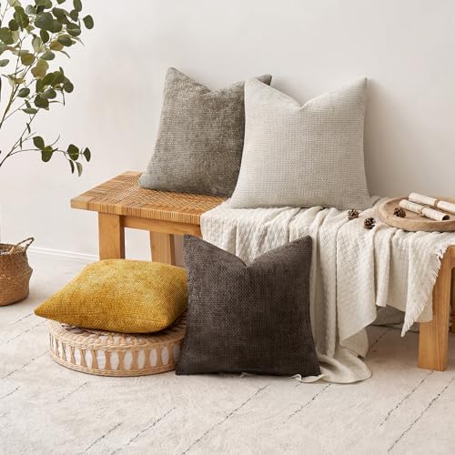 MIULEE Decorative Chenille Fall Pillow Covers Gold Brown 16x16 Pack of 4 - Image 4