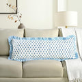 CPC Block Print Arctic Blue Ruffle Cotton Lumbar Pillow Cover 14x36 inch by COTTONPRINTCLUB