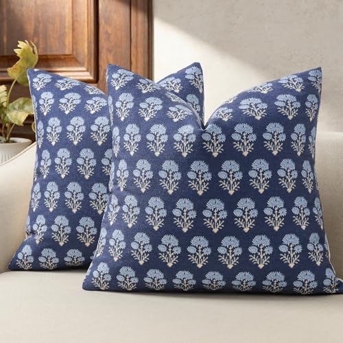 Farmhouse Floral Pillow Covers 22x22 Set of 2, Country Botanical Throw Pillow by DKwizme