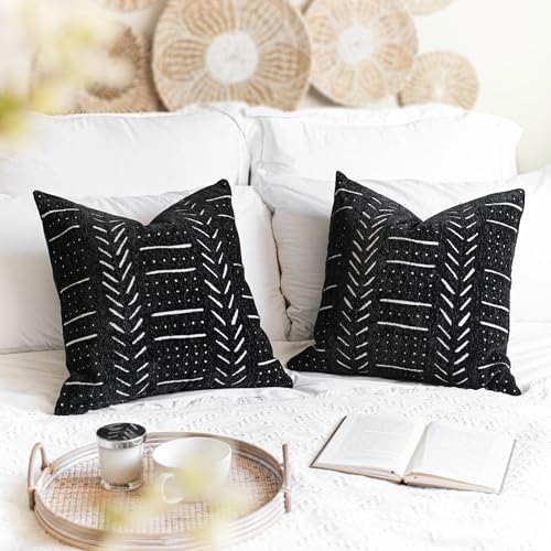 BlissBlush Black Decorative Throw Pillow Covers 18X18, Boho Farmhouse Cushion by BlissBlush