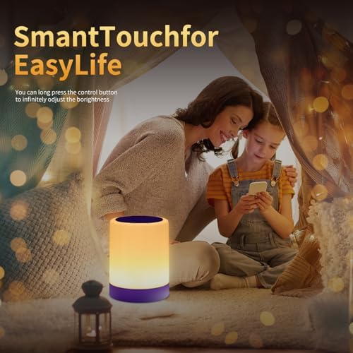 OORUN Touch Bedside Table Lamp,13 RGB Colors & 5 Brightness, USB Rechargeable Desk Lamp, Remote Control Dimmable Night Light with RGB Color Changing,Portable Lamp for Baby, Living Room (Purple) - Image 5