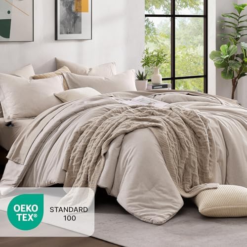 Monbix Full Size Comforter Set 7 Pieces Oatmeal Beige Bed in a Bag - Image 5