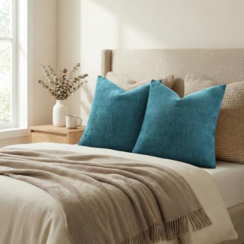 decorUhome Chenille Throw Pillow Covers 12x20 Set of 2, Dark Teal - Image 5