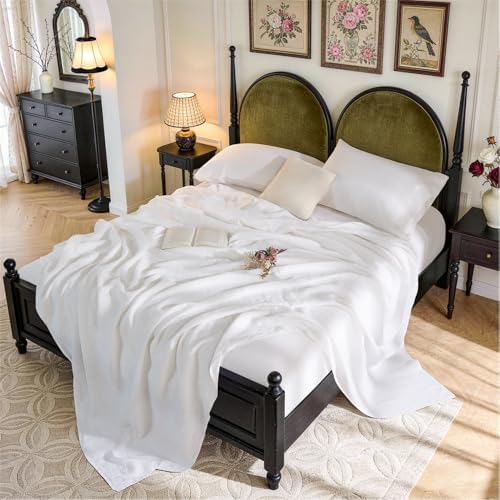 SONORO KATE 100% French Linen Queen Size Sheets Set, Natural Flax Bedding by SONOROKATE
