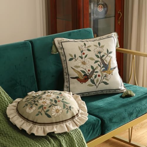 ISAENNE Vintage Linen Throw Pillow Cover, Diameter 16"-Brune C - Image 7