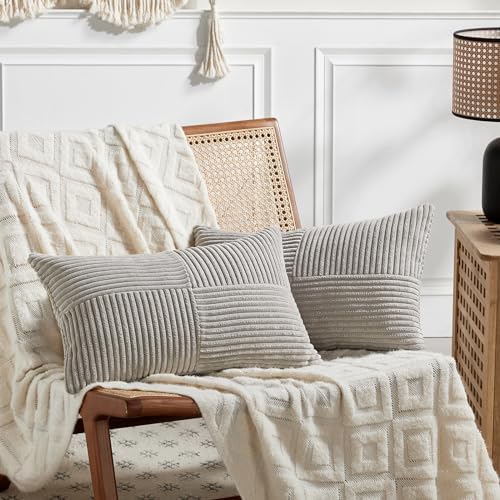 Fancy Homi 2 Packs Neutral Grey Lumbar Decorative Throw Pillow Covers 12x24 Inch by Fancy+Homi
