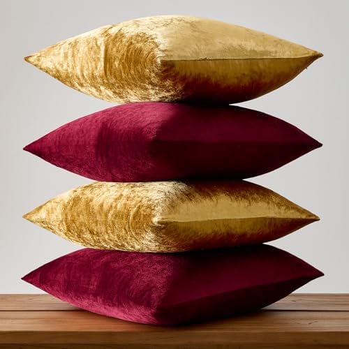 GIGIZAZA Pack of 4 Decorative Velvet Pillow Covers 20x20 Burgundy Gold - Image 3