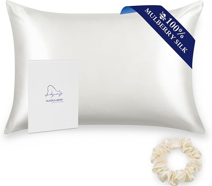ALASKA BEAR Natural Silk Travel Pillowcase Toddler 14x18 Inches, Hypoallergenic, 100% Mulberry Silk Pillow Case Cover with Zipper (1pc, Natural White)