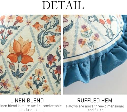 ISAENNE Linen Round Throw Pillow Cover, Diameter 16"-Floralsea A - Image 6