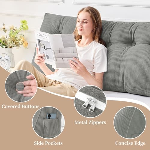 Sasttie Headboard Pillow Full, Wedge Pillow Headboard, Light Grey - Image 4