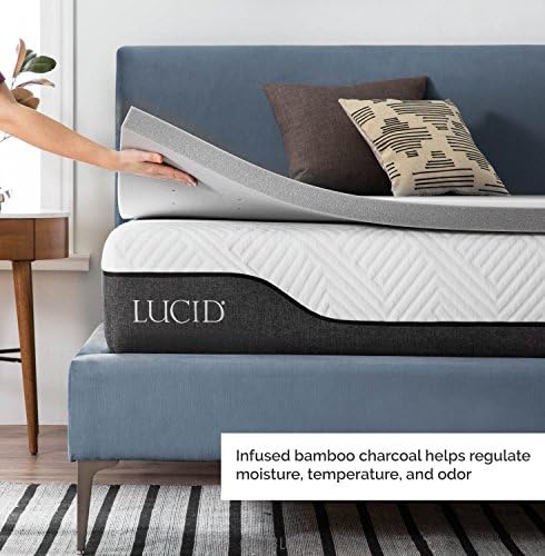 Lucid 2 Inch Bamboo Charcoal Infused Memory Foam Mattress Topper - Image 3