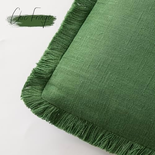 Foindtower Boho Linen Fringe Lumbar Throw Pillow Covers 12×20 Forest Green - Image 3