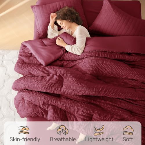 MUXHOMO 5 Pieces Twin Comforter Set, Seersucker Bed in a Bag Twin Size - Image 2