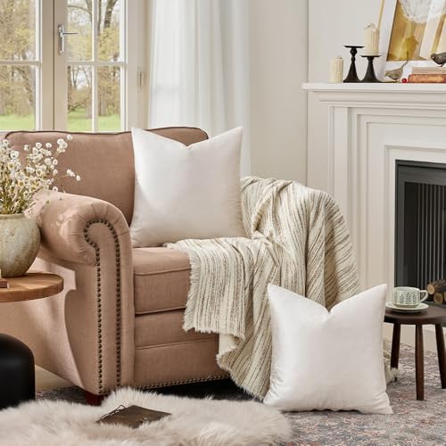 GIGIZAZA Velvet Pillow Covers 16x16 Decorative Pillows Pack of 2 Ivory - Image 3