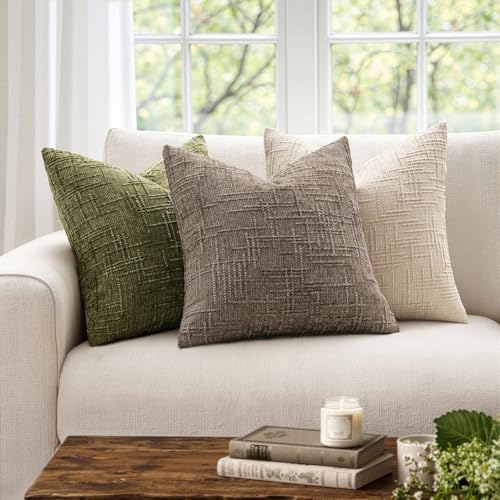MIULEE Chenille Textured Euro Pillow Covers Taupe Grey 24x24 Set of 2 - Image 4