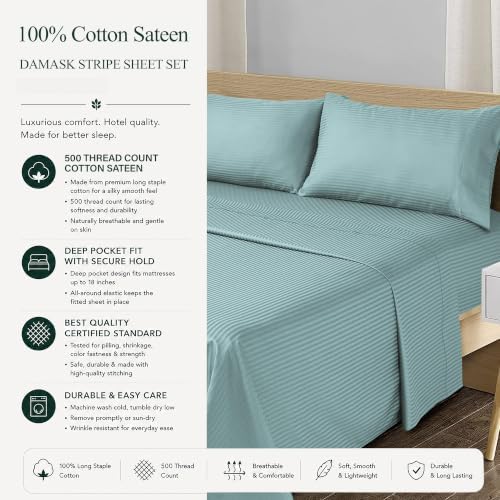 Feather & Stitch 100% Cotton Sateen 500 TC Split King Size Bed Sheet Set - Image 6