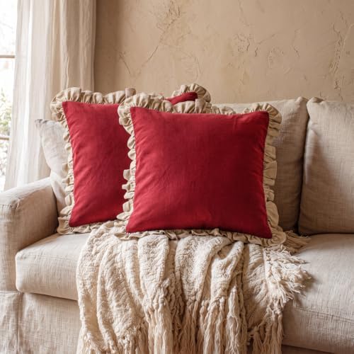 patdrea Vintage Red Linen Throw Pillow Covers - Image 7