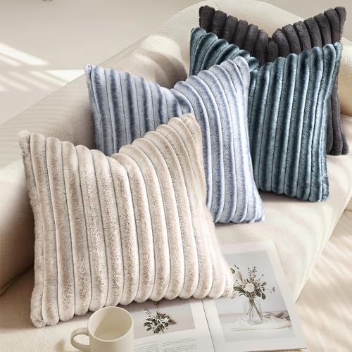decorUhome Fall Faux Fur Throw Pillow Covers 22x22 Set of 2 Dark Grey - Image 4