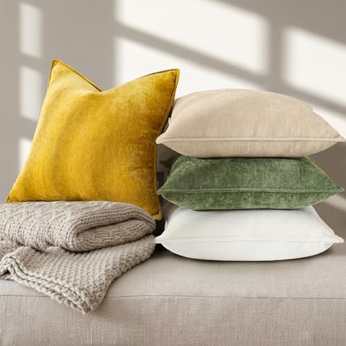 decorUhome Chenille Mineral Yellow Throw Pillow Covers 18x18 Set of 2 - Image 3