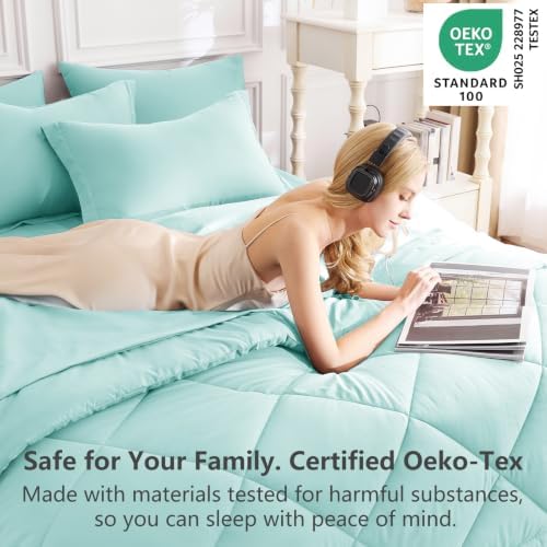 CozyLux Oversized King Comforter Set 120"x98", 7 Piece, Spa Blue - Image 3