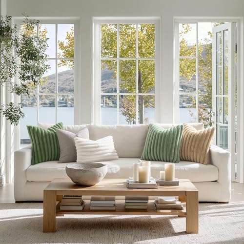 MIULEE Faux Fur Decorative Throw Pillow Covers 18x18 Set of 2 Sage Green - Image 4
