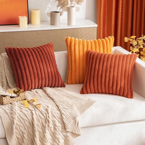 MIULEE Fall Faux Fur Decorative Throw Pillow Covers 18x18 Burnt Orange - Image 3