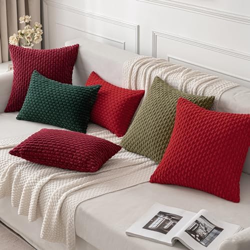 MIULEE Christmas Decorative Throw Pillow Covers 18x18 Red Textured Corduroy - Image 5
