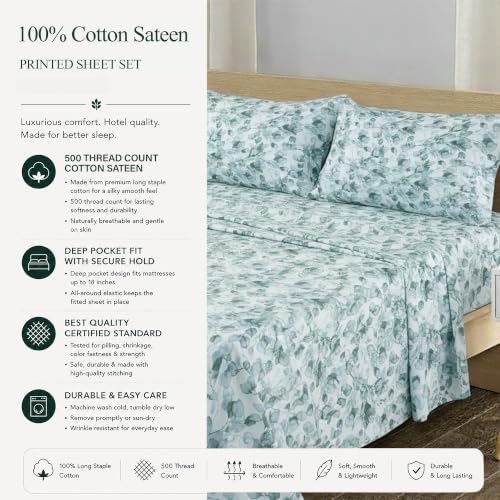 Feather & Stitch 100% Cotton Sateen 500 TC Split King Size Bed Sheet Set - Image 6
