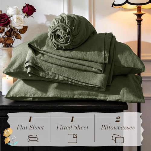 SONORO KATE 100% French Linen King Size Sheets Set, Natural Flax Bedding - Image 7