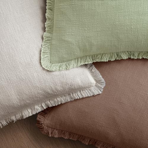 MIULEE Linen Fringe Decorative Fall Throw Pillow Covers Dark Coffee 18x18 - Image 4