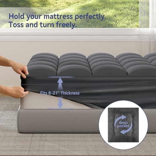 ELEMUSE Full XL Grey Mattress Topper, Thick Pillow Top Mattress Pad - Image 4